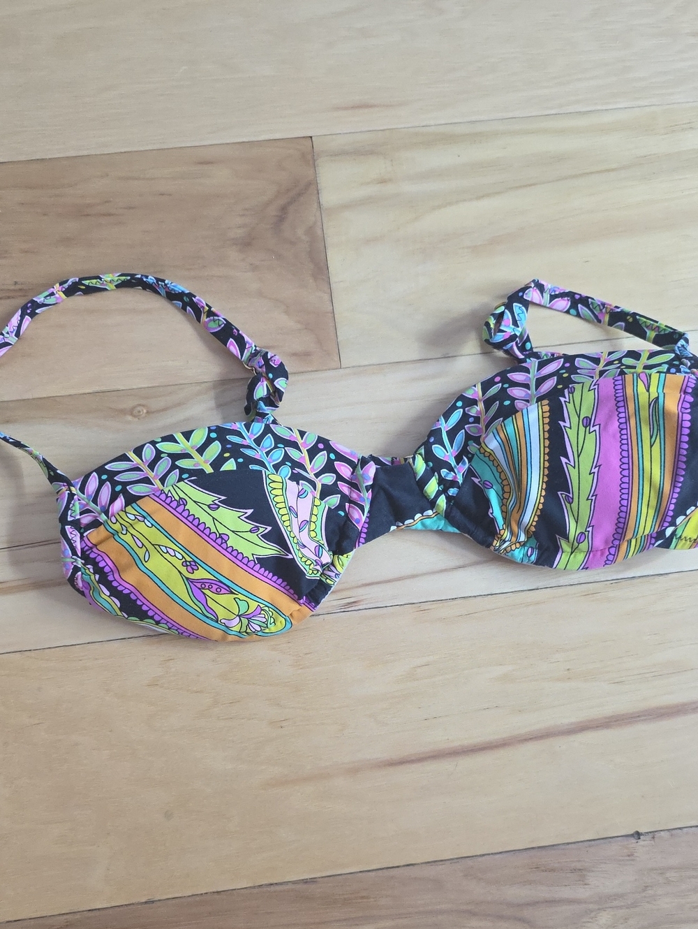 Trina Turk Women's Black Multicolor Printed Bikini Top